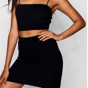 Strappy Black Crop Top & Mini Skirt Two-Piece Set
